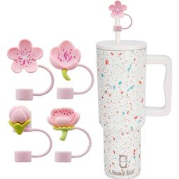House of Quirk 4PCS Silicone Bow Straw Covers Cap Compatible with Tumbler 10mm Cute Bow Straw Toppers for Tumblers- Peach Blossom-picture-18