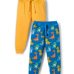 Babyhug Cotton Knit Full Length Lounge Pant With Dino Print Pack Of 2 - Yellow & Blue-picture-21