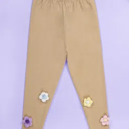 Kiddopanti Cotton Spandex Knit Floral Crochet Leggings - Beige-picture-32