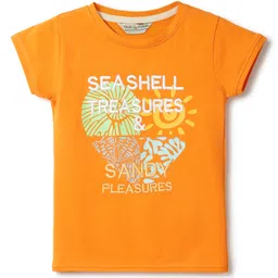 Tales & Stories Cotton Knit Half Sleeves Seashell Treasures Text Printed Tee - Orange-picture-26