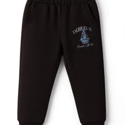 Zero Sinker Knit Full Length Lounge Pant With Yacht Club Text Print - Black-picture-10