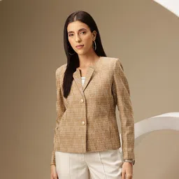 Chemistry Self Design Notched Lapel Collar Single Breasted Overcoat image 4