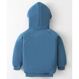 Cucumber Taffeta Woven Full Raglan Sleeves Hooded Sweatjacket with Cars Patch Detailing - Teal Blue image 2