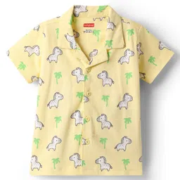 Babyhug Cotton Knit Half Sleeves Front Open Co-ords Night Suit with Unicorn Print - Yellow image 2