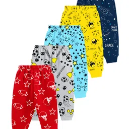 KUCHIPOO Cotton Knit Pack Of 5 Stars & Space Theme Printed Pajamas - Red Yellow Grey Aqua & Navy Blue image 3