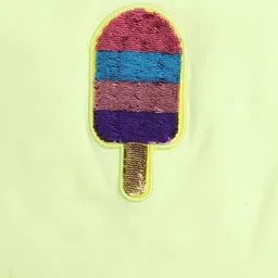 Polka Tots Half Sleeves Sequin Embellished Popsicle Patch Detail Flared Tulle Romper Onesie - Yellow image 4