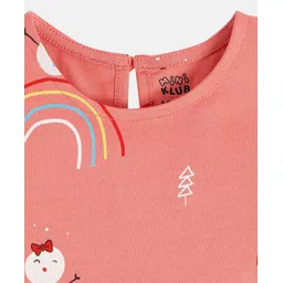MINI KLUB Cotton Half Sleeves Rainbow & Snow Man Printed Top - Pink image 4