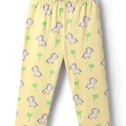 Babyhug Cotton Knit Half Sleeves Front Open Co-ords Night Suit with Unicorn Print - Yellow image 4