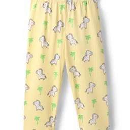 Babyhug Cotton Knit Half Sleeves Front Open Co-ords Night Suit with Unicorn Print - Yellow image 5