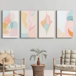 nestroots Elegant Peach-Coloured & Blue 4 Pieces Abstract Canvas Paintings Wall Arts image 1