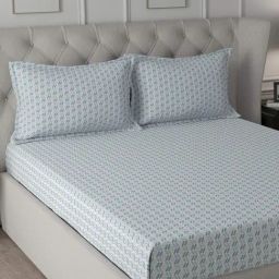 Maspar Backyard Patio Blue Cotton Printed 144 TC Double Bedsheet with 2 Pillow Cover-picture-42