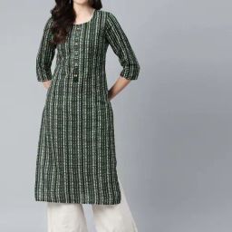 Piroh Green Cotton Striped Kurta-picture-4