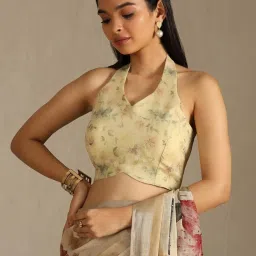 Soch Beige Linen Floral Saree With Stitched Blouse image 5