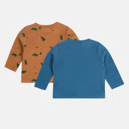MINIKLUB Boys Brown & Blue Printed Full Sleeves T-Shirt (Pack Of 2) image 2