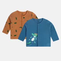 MINIKLUB Boys Brown & Blue Printed Full Sleeves T-Shirt (Pack Of 2)-image-84