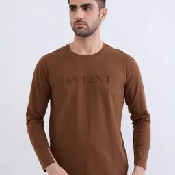 Spykar Bison Brown Cotton Regular Solid T-Shirts-image-75