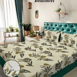 Aura Cream-Coloured & Brown Floral 350 TC Bedsheet with 2 Pillow Covers-picture-39