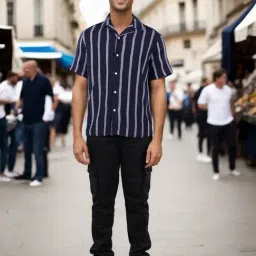 celio celio* Navy Blue Striped Solid Regular Fit Cotton Shirt-picture-40