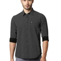 Basics Dark Grey Cotton Slim Fit Printed Shirt-picture-40