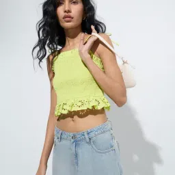 nuon women Nuon by Westside Lime Smocked Cotton Top-picture-39