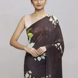navyasa by liva Major Brown Floral Print Saree With Unstitched Blouse image 5