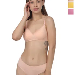 Liigne Women Pack Of 3 Padded Bra Pure Cotton Lingerie Set-image-13