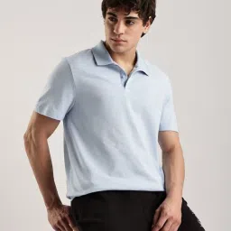 Calvin Klein Chambray Blue Regular Fit Cotton Polo T-Shirt image 5