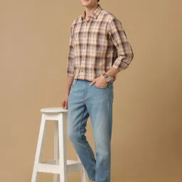 CAVALLO by Linen Club Brown Contemporary Fit Check Shirt image 5