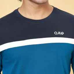Ajile By Pantaloons Deep Teal Cotton Slim Fit Colour Block T-Shirt image 5
