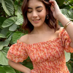 Rare Women Orange Colour Above Knee Floral Dress image 5