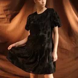 Kazo Black Polyester Embroidered A-Line Dress image 5
