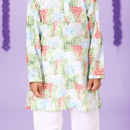 Kiddopanti Boys Green Cotton Printed Regular Fit Kurta Set image 5