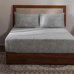 Maspar Utopian Regan Grey Cotton Printed 400 TC King Bedsheet with 2 Pillow Cover image 2