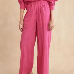 RAREISM Pink Viscose Blend Solid Trousers-image-19