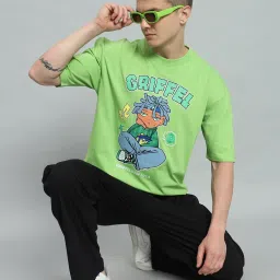 Griffel Green Cotton Loose Fit Printed T-Shirt image 5