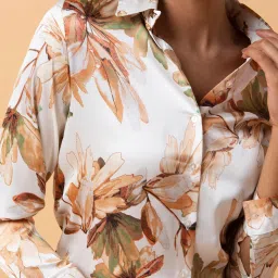showoffff SHOWOFF Cream Floral Print Shirt image 5