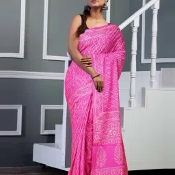 Unnati Silks Pink Cotton Printed Saree With Unstitched Blouse-image-63