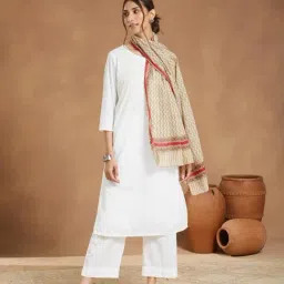 Fabindia Beige Cotton Hand Block Printed Stole-image-27