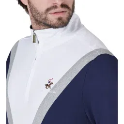 Beverly Hills Polo Club White & Navy Cotton Regular Fit Color Block Sweatshirt image 4