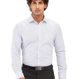 Park Avenue Grey Slim Fit Checks Shirt-image-3