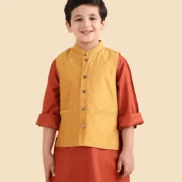 Fabindia Boys Yellow Woven Design Viscose Blend Nehru Jacket-picture-46