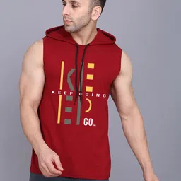 TEEFOX Typography Printed Hooded Sleeveless Casual T-shirt-picture-30