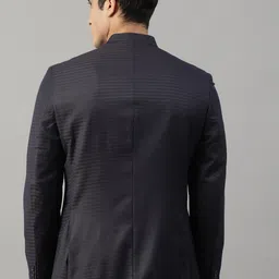 HARSAM Men Navy Blue Self-Design Bandhgala Blazer image 5