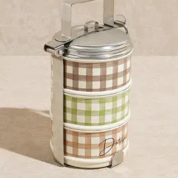 Westside Home Multicolour Gingham Checkered 3-Tier Dabba Box image 2