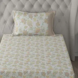 Maspar Exotic Bouquet Orange Cotton Printed 200 TC Single Bedsheet with 1 Pillow Cover image 2