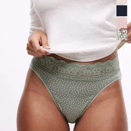 Marks & Spencer Women Pack Of 5 Printed High-Rise Lace Briefs T615184LDUSTY GREEN-picture-38