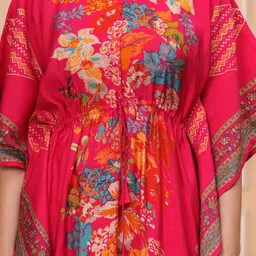 Meeranshi Women Floral Printed Silk Kaftan Kurta with Palazzos image 3