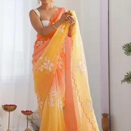 KALINI Floral Embroidered Saree With Unstitched Blouse Piece-picture-11