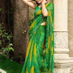 KALINI Green Poly Chiffon Printed Sarees image 4