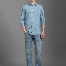 Louis Philippe Men Horizontal Striped Spread Collar Casual Shirt image 4